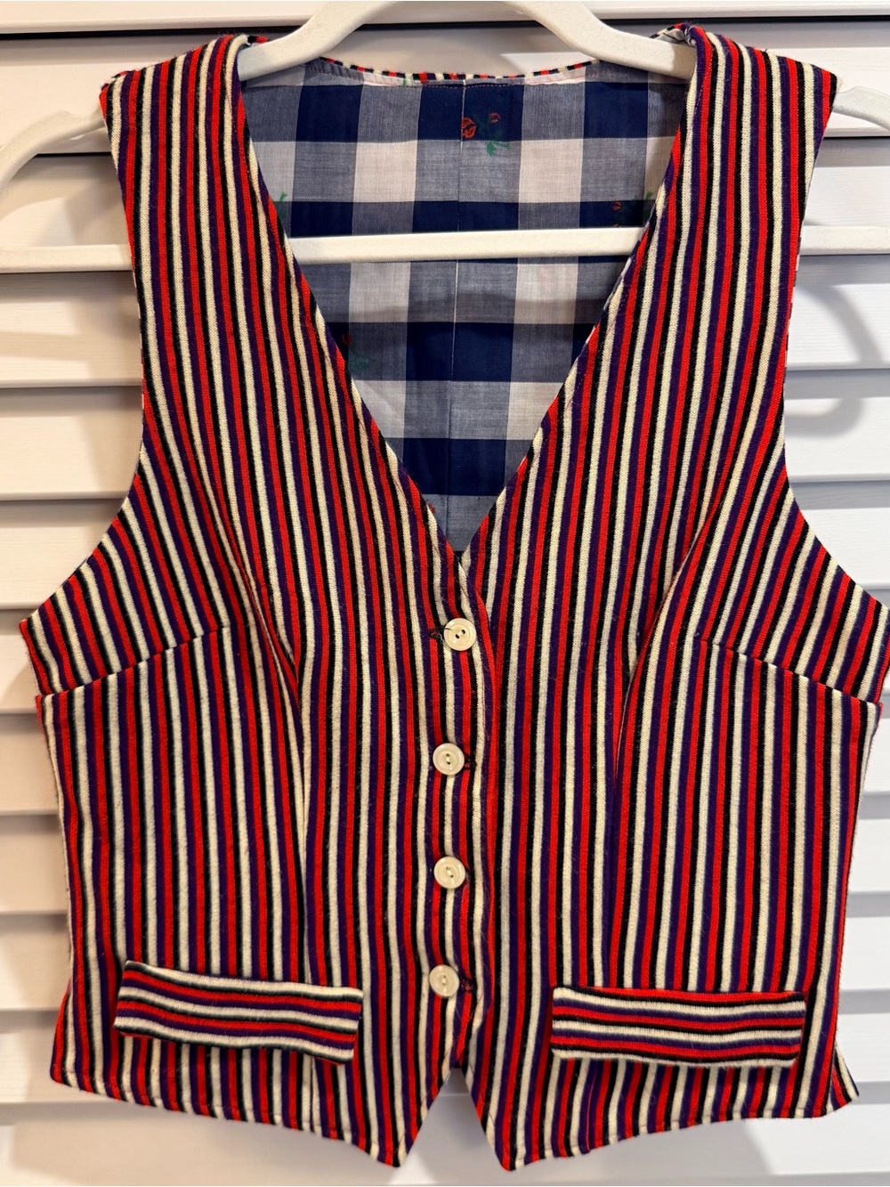 Vintage Striped Button Front Vest – Red, Navy & Cream Cottagecore/Grandpa Chic